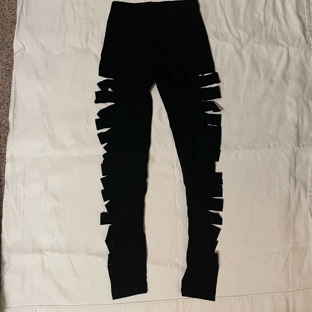 American Apparel Black Cut-Out High-Waisted Leggins - Picture 2 of 5